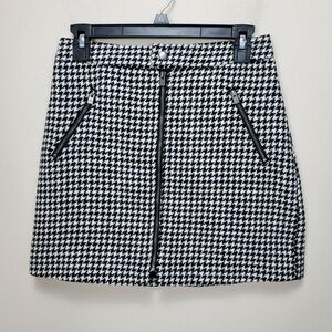 Hollister Women Ultra High-rise Skirt Small S Black White Houndstooth Full Zip